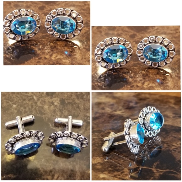 Genuine, Blazing Blue Topaz Cufflinks - Picture 2 of 4